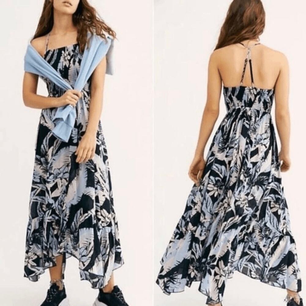 Free People Heat Wave Tropical Floral Print Smocked Maxi Dress - size Medium
